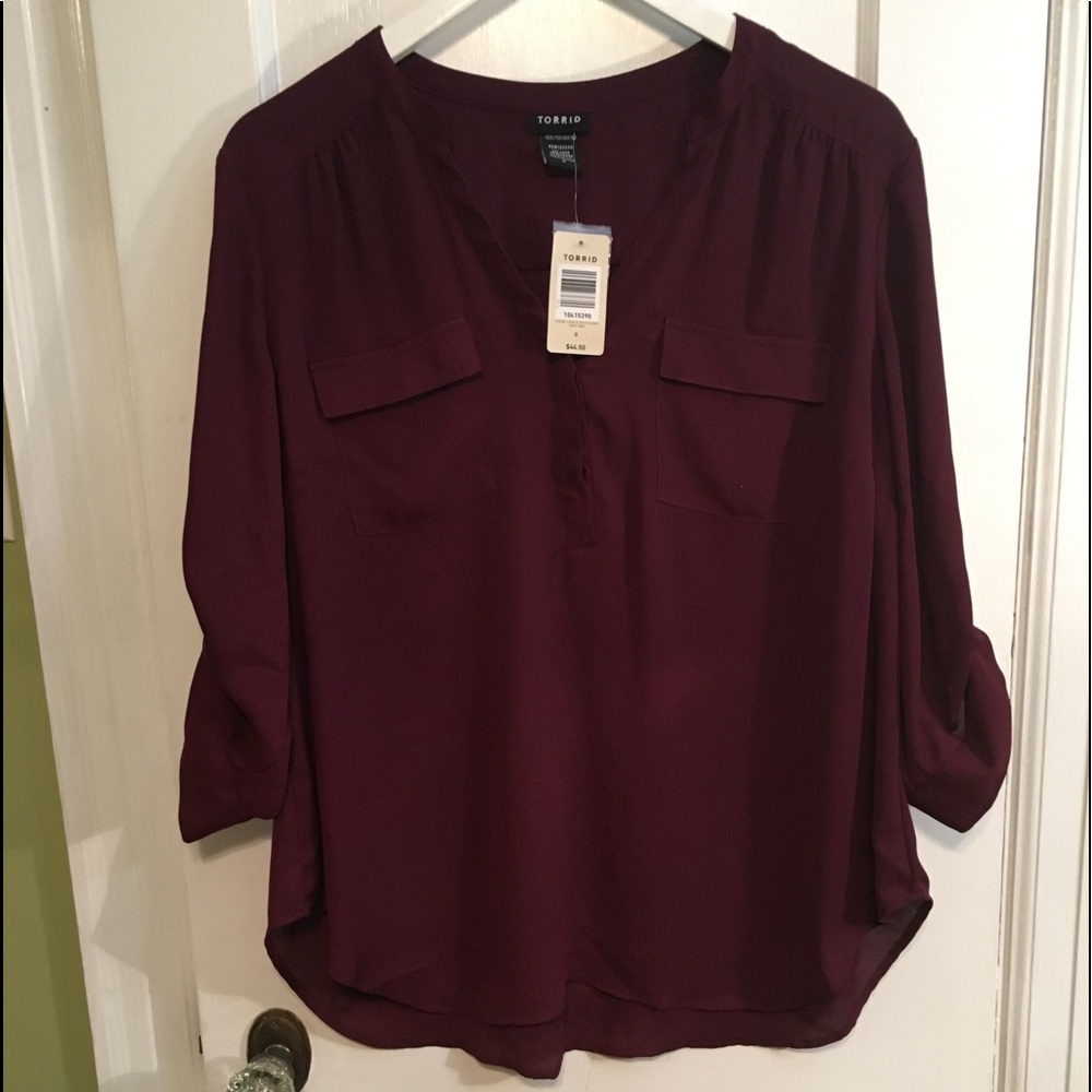 Torrid Burgundy Georgette pullover blouse NWT sz0